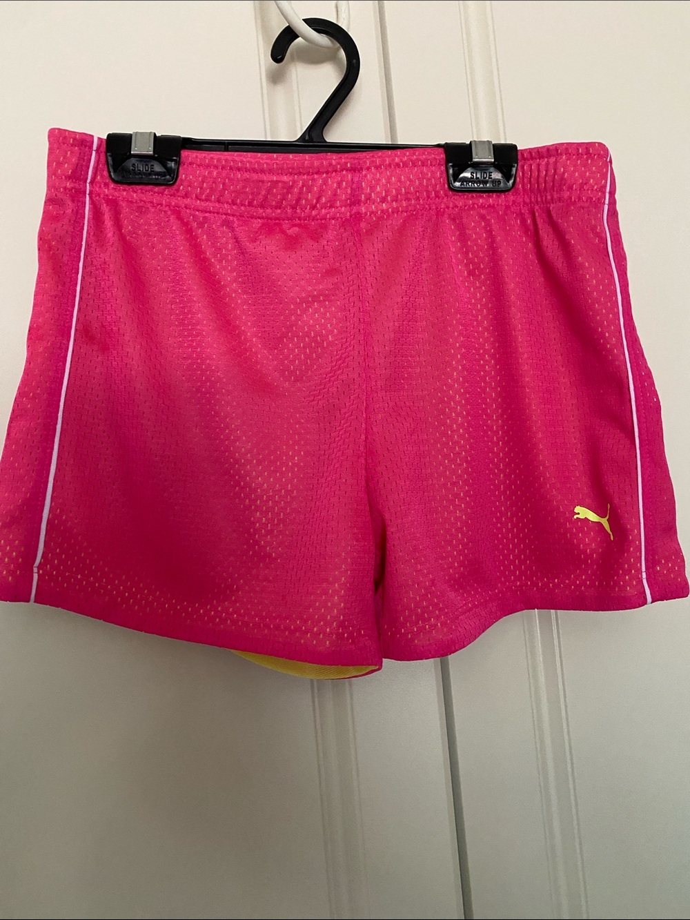 Puma Bright Pink Athletic Mesh Shorts with Yellow Logo